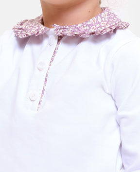 Pink Feather Fields Long Sleeve Liberty Neck Polo