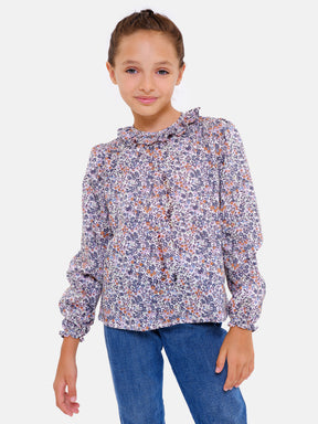 Liberty Neck Blouse Whiltshire Purple Rouches