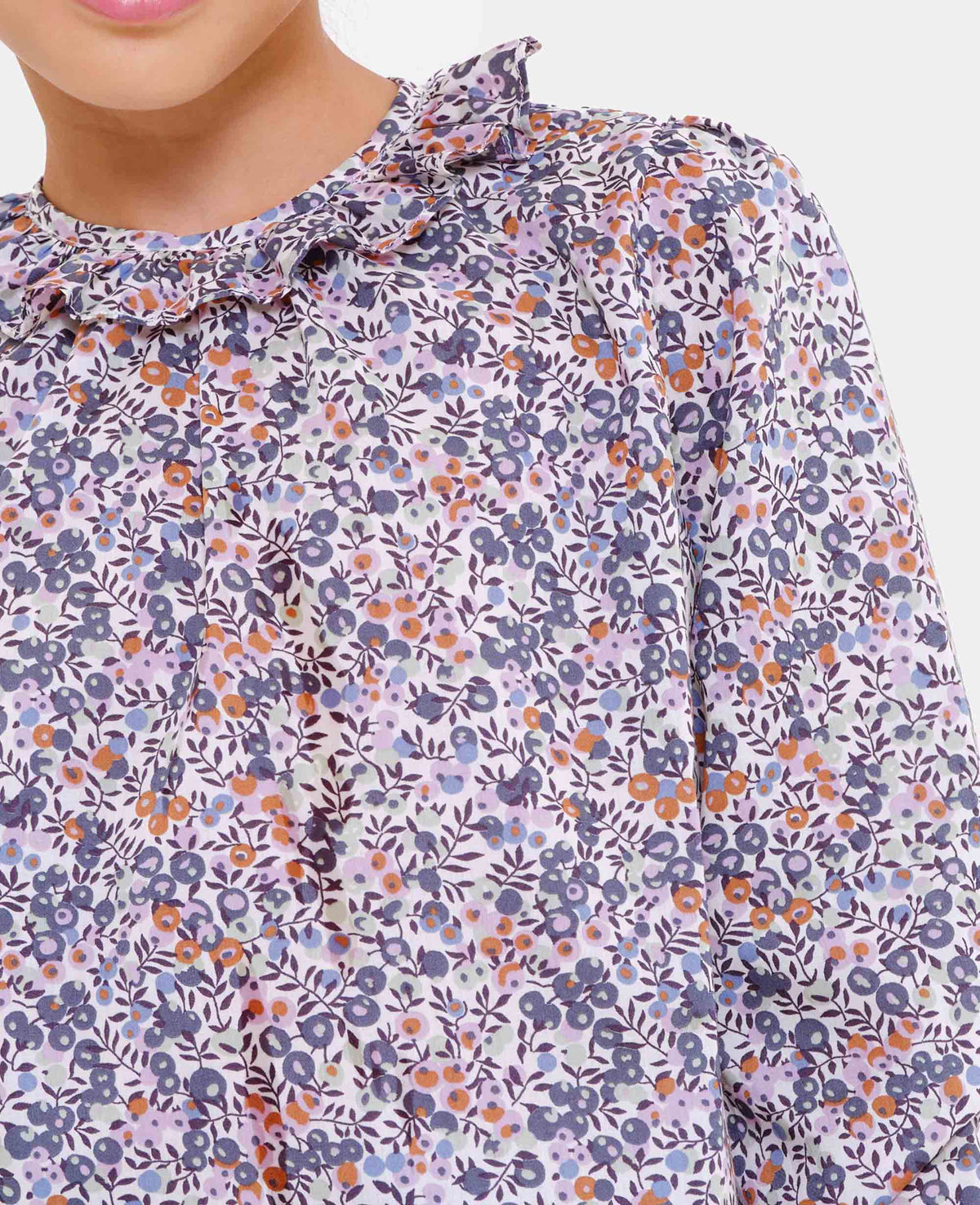 Liberty Neck Blouse Whiltshire Purple Rouches
