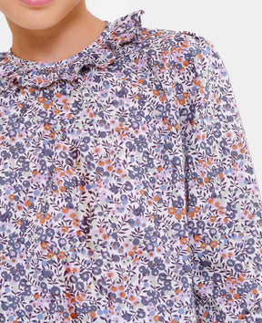 Liberty Neck Blouse Whiltshire Purple Rouches