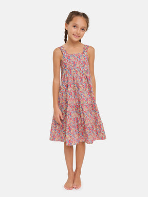 Abito Bambina Balze Liberty Fiori Rossi