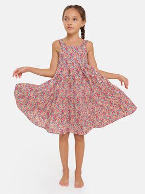Abito Bambina Balze Liberty Fiori Rossi