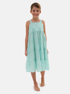 Abito Bambina Balze Liberty Pesciolini Verde Acqua