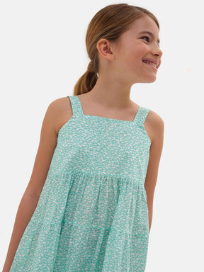Abito Bambina Balze Liberty Pesciolini Verde Acqua