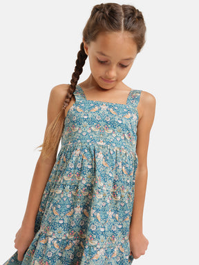 Abito Bambina Balze Liberty Uccellini Verdi