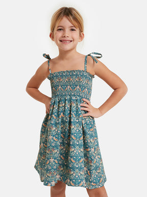 Prendisole Bambina Liberty Uccellini Verdi