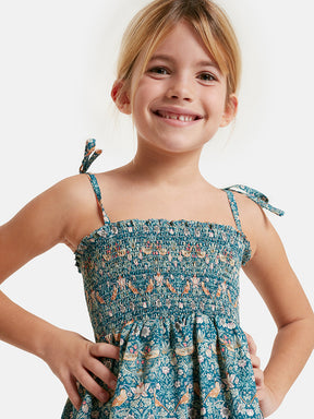 Prendisole Bambina Liberty Uccellini Verdi
