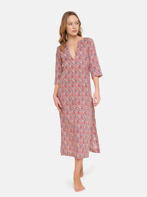 Caftan Liberty Long Red Flowers